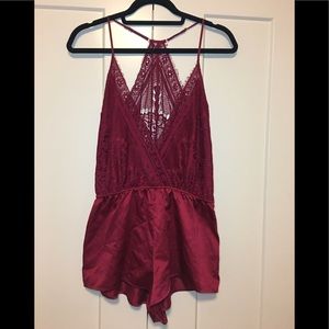 SEXY Red Satin and Lace Sleep Romper